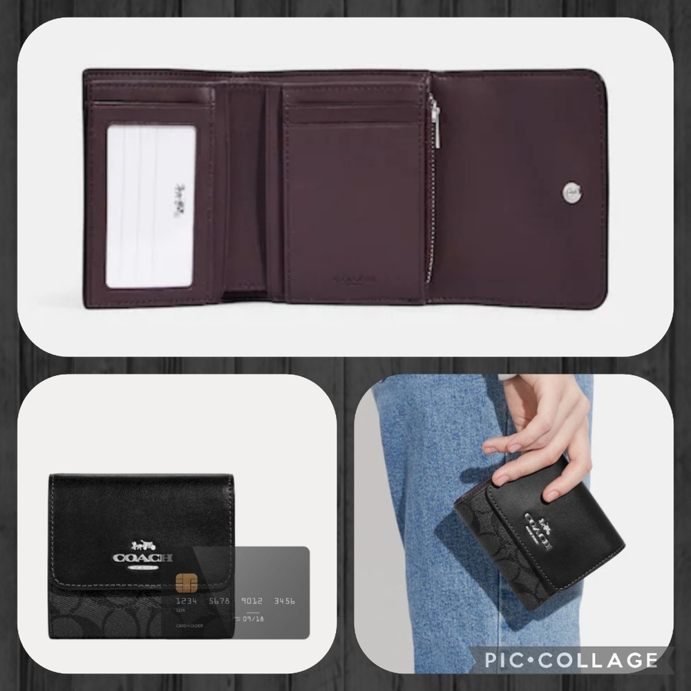 COACH Small Trifold Wallet In Blocked Signature Canvas - Picture 2 of 8
